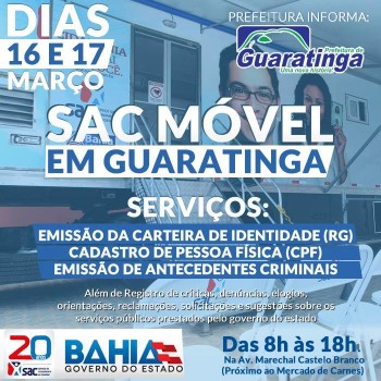 16 e 17/03/16 – SAC Móvel atende em Guaratinga