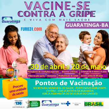 Campanha de vacinação contra Gripe começa neste sábado em Guaratinga