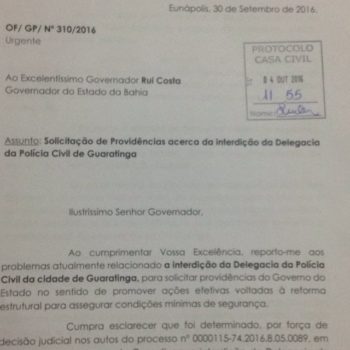 Delegacia de Guaratinga: Presidente da OAB Eunápolis cobra providências do Governador do Estado