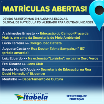 Escolas da rede pública municipal abrem matrículas nesta segunda-feira (14)