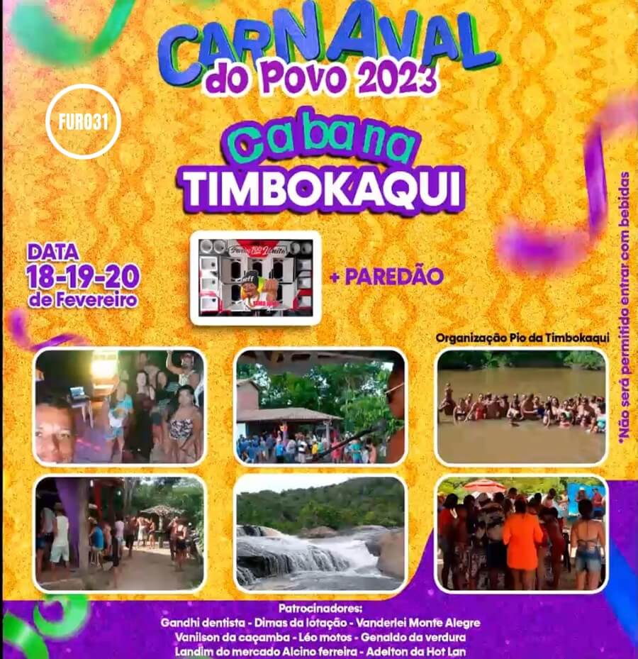 18 a 20/02 – Carnaval do Povo 2023 – Cabana Timbokaqui – Guaratinga – BA