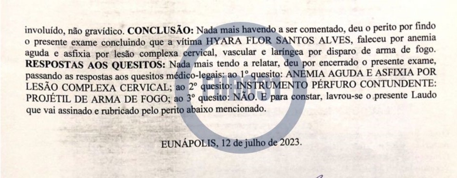 Laudo do IML indica que tiro que atingiu cigana Hyara causou anemia profunda e asfixia