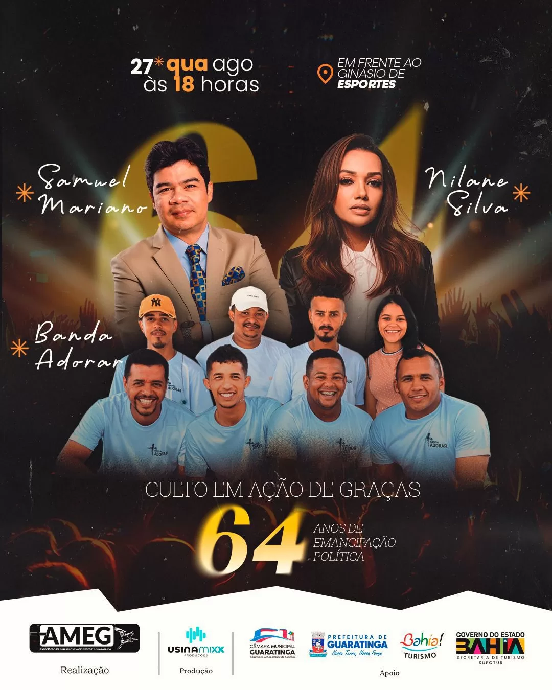 Culto de Ações de Graças e shows gospel vão abrir a programação dos 64 anos de Guaratinga